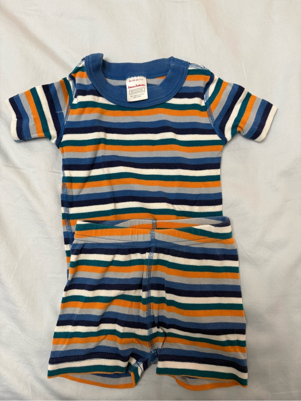 Gerber Blue, Orange & White Striped Baby One-Piece with Shorts